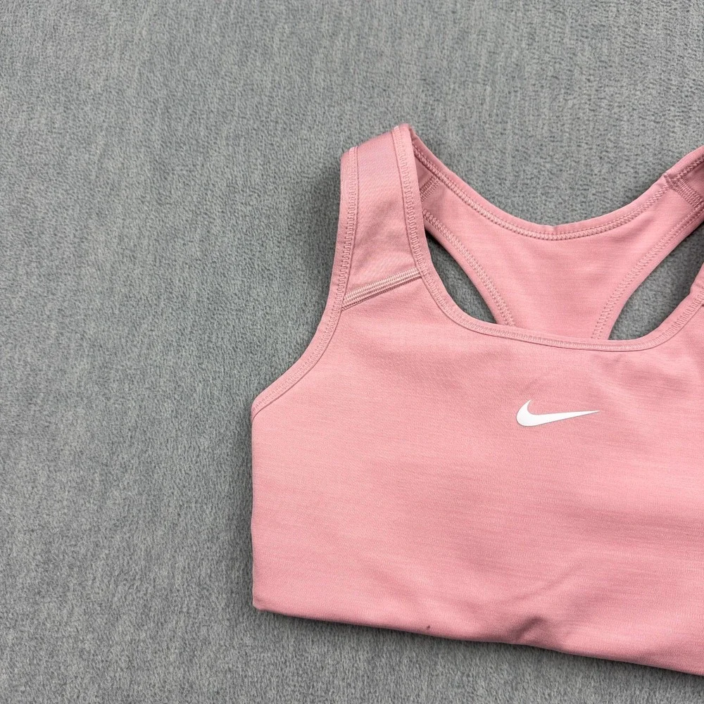 Nike Sports Bra Womens XS Pink Swoosh Medium Support Padded Gym Yoga Running Top